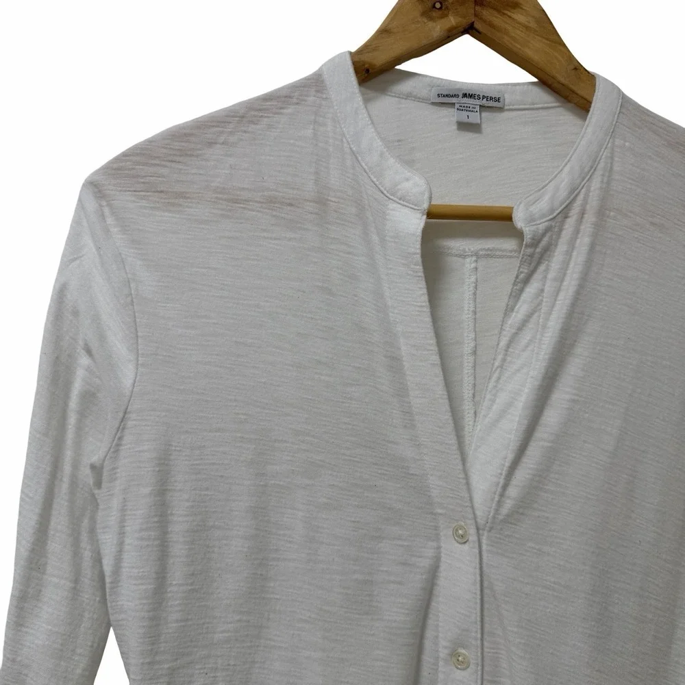 James Perse‎ Women Cotton Modal Slub L/S V Neck Button Down Shirt Size 1/S White